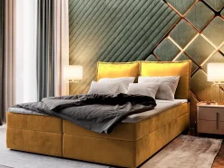 Masseno Lit Boxspring LENTE 140X200 CM MONOLITH 48, Jaune, Lit avec matelas et rangement Clearance