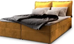 Masseno Lit Boxspring LENTE 140X200 CM MONOLITH 48, Jaune, Lit avec matelas et rangement Clearance