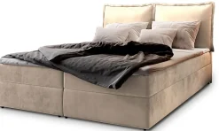 Masseno Lit Boxspring LENTE 140X200 CM MONOLITH 02, Crème, Lit avec matelas et rangement