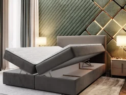 Masseno Lit Boxspring LENTE 140X200 CM MONOLITH 02, Crème, Lit avec matelas et rangement