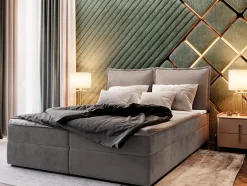 Masseno Lit Boxspring LENTE 180X200 CM MONOLITH 85, Gris, Lit avec matelas et rangement