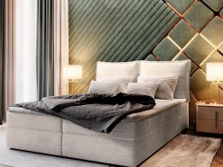 Masseno Lit Boxspring LENTE 180X200 CM LINCOLN 03, Crème, Lit avec matelas et rangement Online