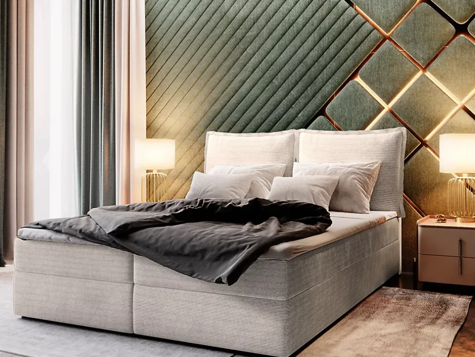 Masseno Lit Boxspring LENTE 180X200 CM LINCOLN 03, Crème, Lit avec matelas et rangement Online