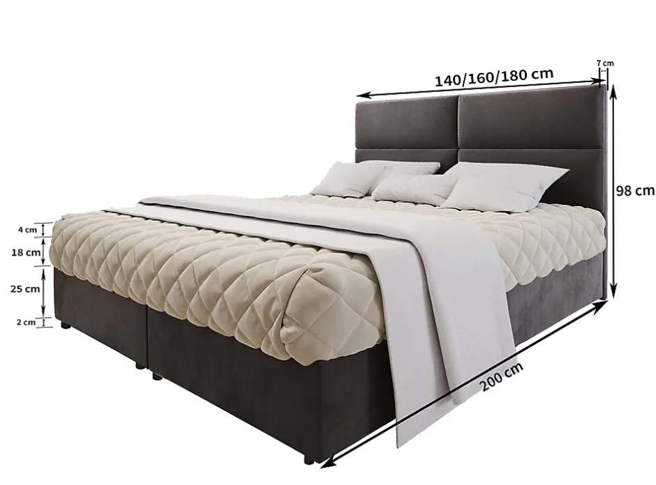 Masseno Lit Boxspring LONIS 160X200 CM SAWANA 14, Noir, Lit avec matelas et rangement New