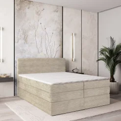 Masseno Lit Boxspring LUNERA 180X200 CM TILIA 03, Crème, Lit avec matelas et rangement Outlet