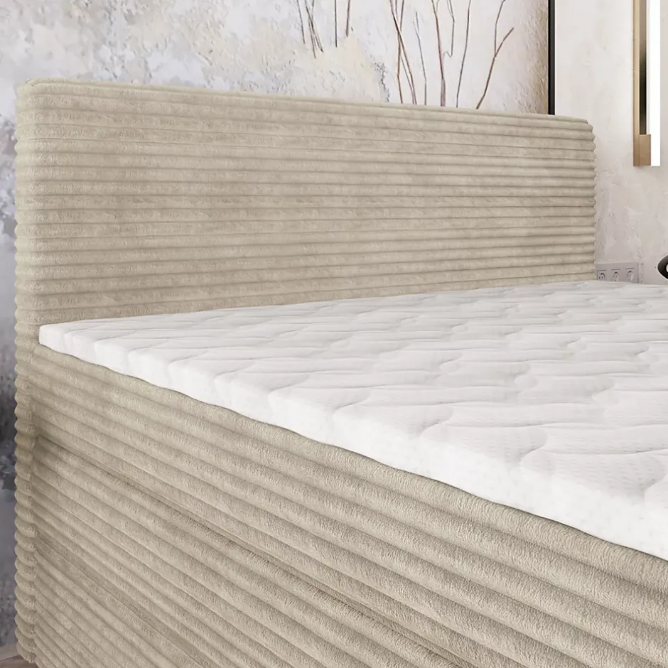 Masseno Lit Boxspring LUNERA 180X200 CM TILIA 03, Crème, Lit avec matelas et rangement Outlet
