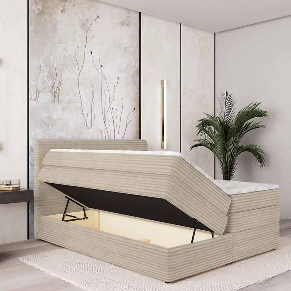 Masseno Lit Boxspring LUNERA 180X200 CM TILIA 03, Crème, Lit avec matelas et rangement Outlet