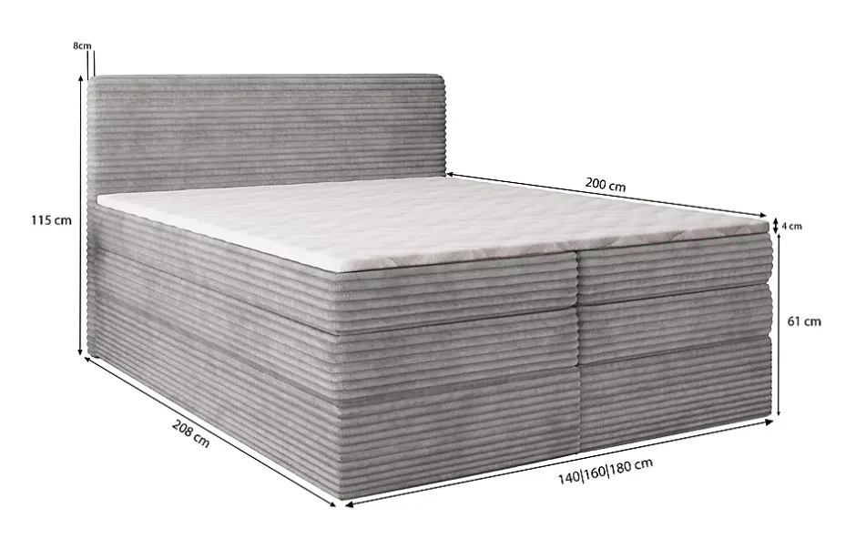 Masseno Lit Boxspring LUNERA 180X200 CM TILIA 03, Crème, Lit avec matelas et rangement Outlet