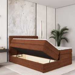 Masseno Lit Boxspring LUNERA 140X200 CM TILIA 52, Marron, Lit avec matelas et rangement Sale