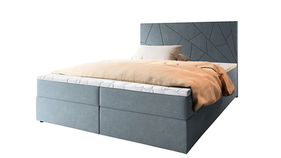 Masseno Lit Boxspring MADO 160X200 CM INARI 72, Bleu, Lit avec matelas et rangement