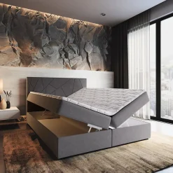 Masseno Lit Boxspring MADO 140X200 CM INARI 91, Gris clair, Lit avec matelas et rangement Online