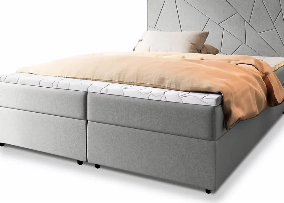 Masseno Lit Boxspring MADO 140X200 CM INARI 91, Gris clair, Lit avec matelas et rangement Online