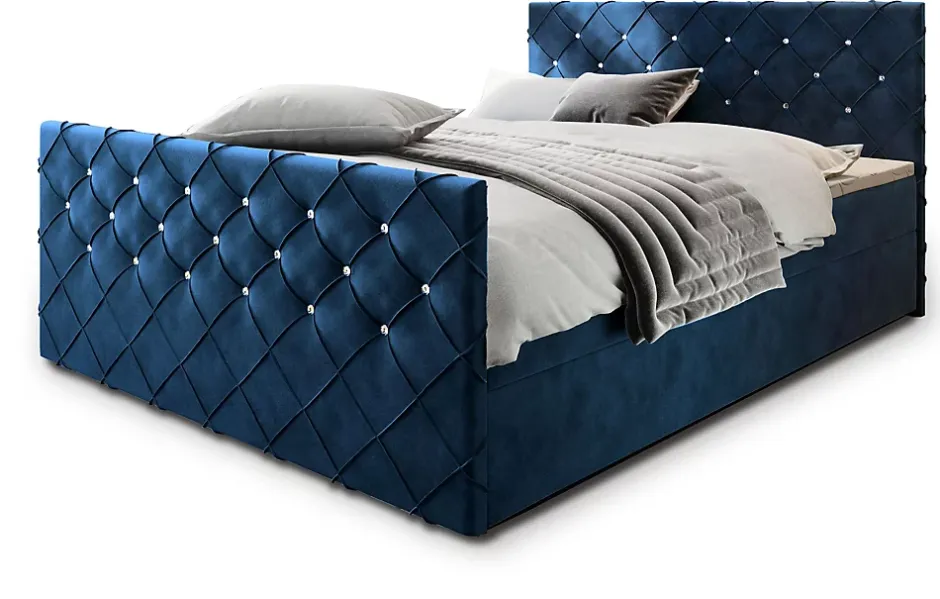 Masseno Lit Boxspring MANDI 160X200 CM MAGIC VELVET 2216, Bleu, Lit avec matelas et rangement Clearance