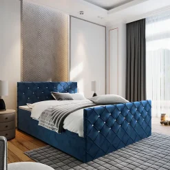 Masseno Lit Boxspring MANDI 160X200 CM MAGIC VELVET 2216, Bleu, Lit avec matelas et rangement Clearance