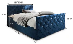 Masseno Lit Boxspring MANDI 160X200 CM MAGIC VELVET 2216, Bleu, Lit avec matelas et rangement Clearance