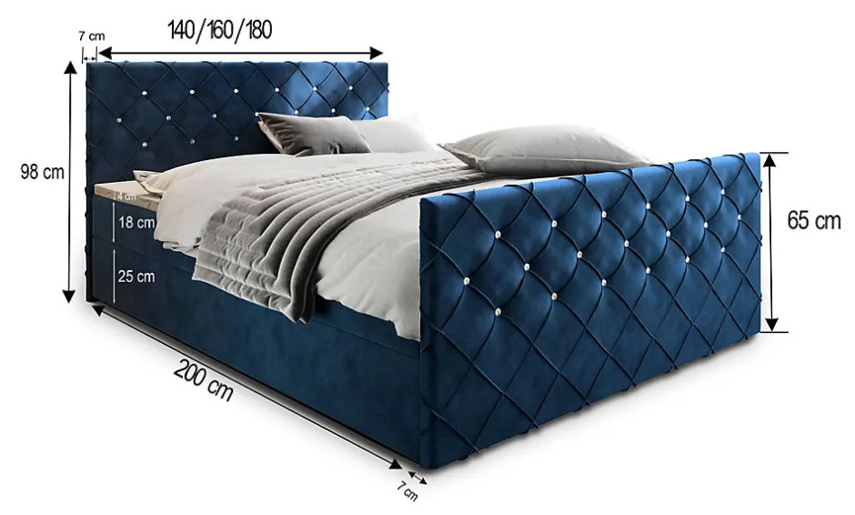 Masseno Lit Boxspring MANDI 180X200 CM MAGIC VELVET 2213, Cuivre, Lit avec matelas et rangement