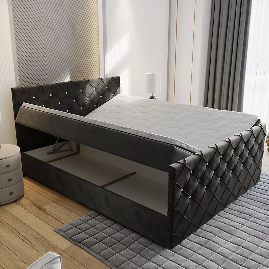 Masseno Lit Boxspring MANDI 180X200 CM MAGIC VELVET 2221, Bleu, Lit avec matelas et rangement Sale