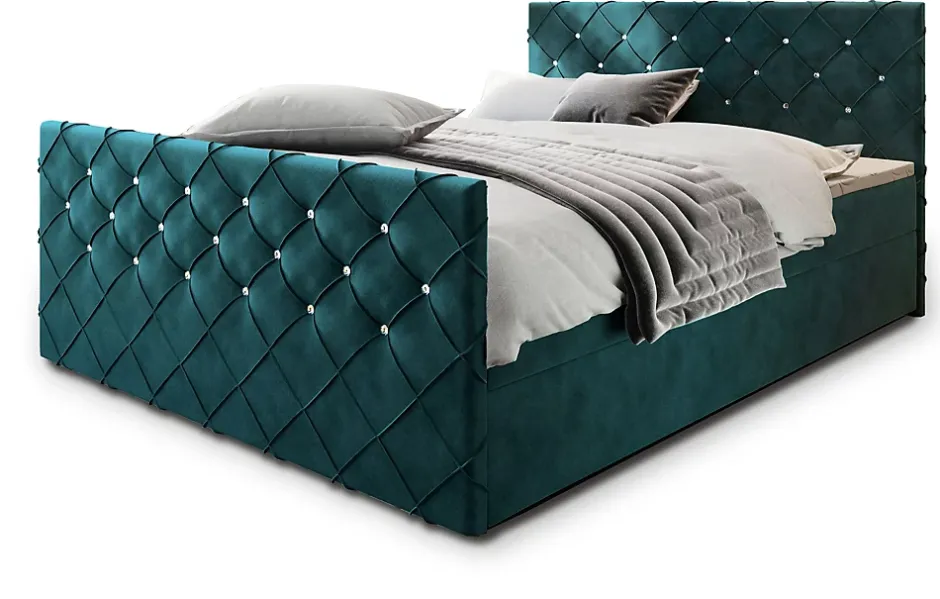 Masseno Lit Boxspring MANDI 180X200 CM MAGIC VELVET 2221, Bleu, Lit avec matelas et rangement Sale