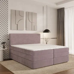 Masseno Lit Boxspring MATERN 140X200 CM POSO 27 + KRONOS 27, Rose, Lit avec matelas et rangement