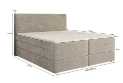 Masseno Lit Boxspring MATERN 140X200 CM POSO 27 + KRONOS 27, Rose, Lit avec matelas et rangement