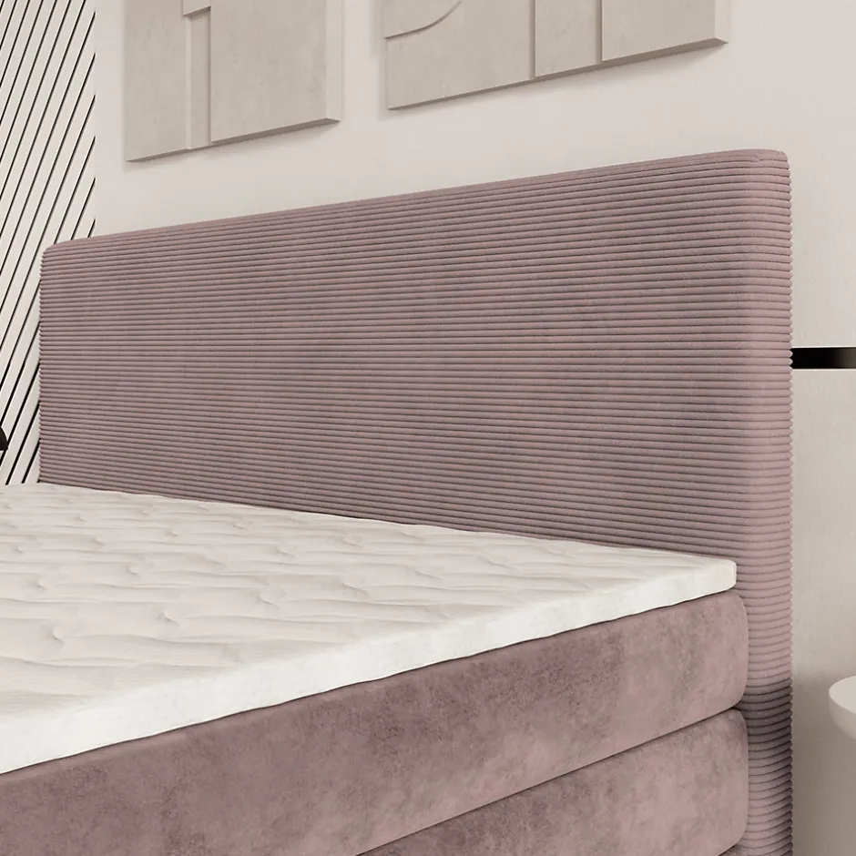 Masseno Lit Boxspring MATERN 140X200 CM POSO 27 + KRONOS 27, Rose, Lit avec matelas et rangement