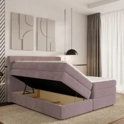Masseno Lit Boxspring MATERN 180X200 CM POSO 27 + KRONOS 27, Rose, Lit avec matelas et rangement