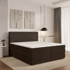 Masseno Lit Boxspring MATERN 180X200 CM POSO 06 + KRONOS 06, Marron, Lit avec matelas et rangement