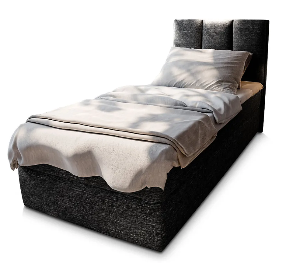 Masseno Lit Boxspring MERIL 80 80X200 CM SAWANA 14, Noir, Lit avec matelas et rangement