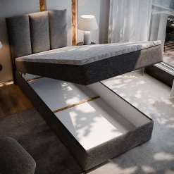 Masseno Lit Boxspring MERIL 80 80X200 CM SAWANA 14, Noir, Lit avec matelas et rangement