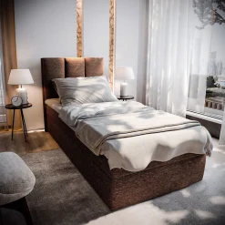 Masseno Lit Boxspring MERIL 100 100X200 CM SAWANA 16, Marron, Lit avec matelas et rangement
