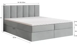 Masseno Lit Boxspring MERIL 160X200 CM KRONOS 15, Gris, Lit avec matelas et rangement Best