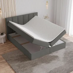 Masseno Lit Boxspring MERIL 160X200 CM KRONOS 15, Gris, Lit avec matelas et rangement Best