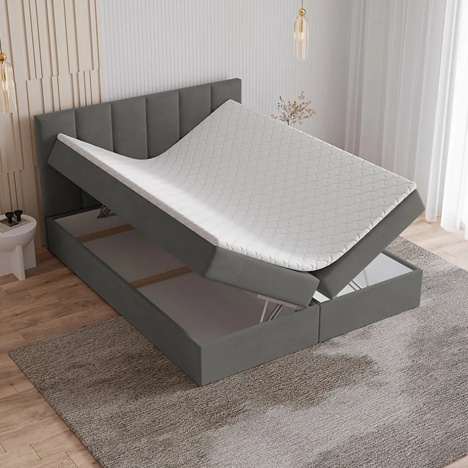 Masseno Lit Boxspring MERIL 160X200 CM KRONOS 15, Gris, Lit avec matelas et rangement Best
