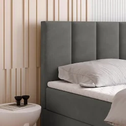 Masseno Lit Boxspring MERIL 160X200 CM KRONOS 15, Gris, Lit avec matelas et rangement Best