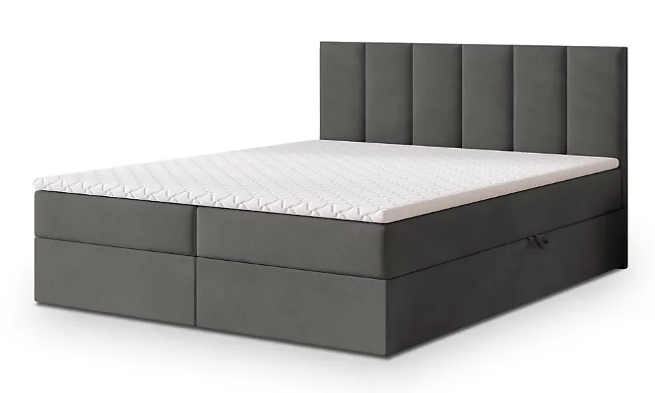 Masseno Lit Boxspring MERIL 160X200 CM KRONOS 15, Gris, Lit avec matelas et rangement Best