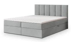 Masseno Lit Boxspring MERIL 140X200 CM PAROS 05, Gris clair, Lit avec matelas et rangement
