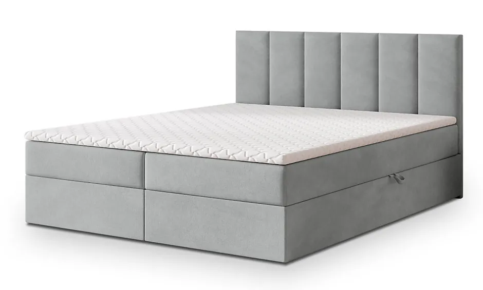 Masseno Lit Boxspring MERIL 140X200 CM PAROS 05, Gris clair, Lit avec matelas et rangement