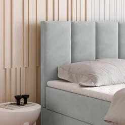 Masseno Lit Boxspring MERIL 140X200 CM PAROS 05, Gris clair, Lit avec matelas et rangement