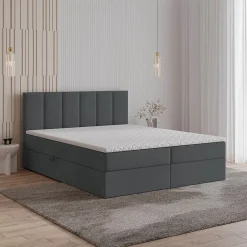 Masseno Lit Boxspring MERIL 140X200 CM SORO 97, Graphite, Lit avec matelas et rangement Online