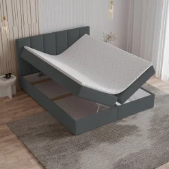 Masseno Lit Boxspring MERIL 140X200 CM SORO 97, Graphite, Lit avec matelas et rangement Online