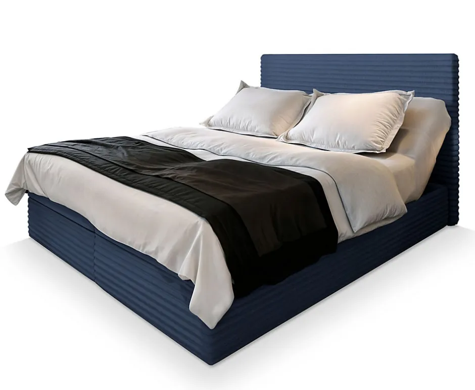 Masseno Lit Boxspring MILARA 160X200 CM TILIA 77, Bleu, Lit avec matelas et rangement