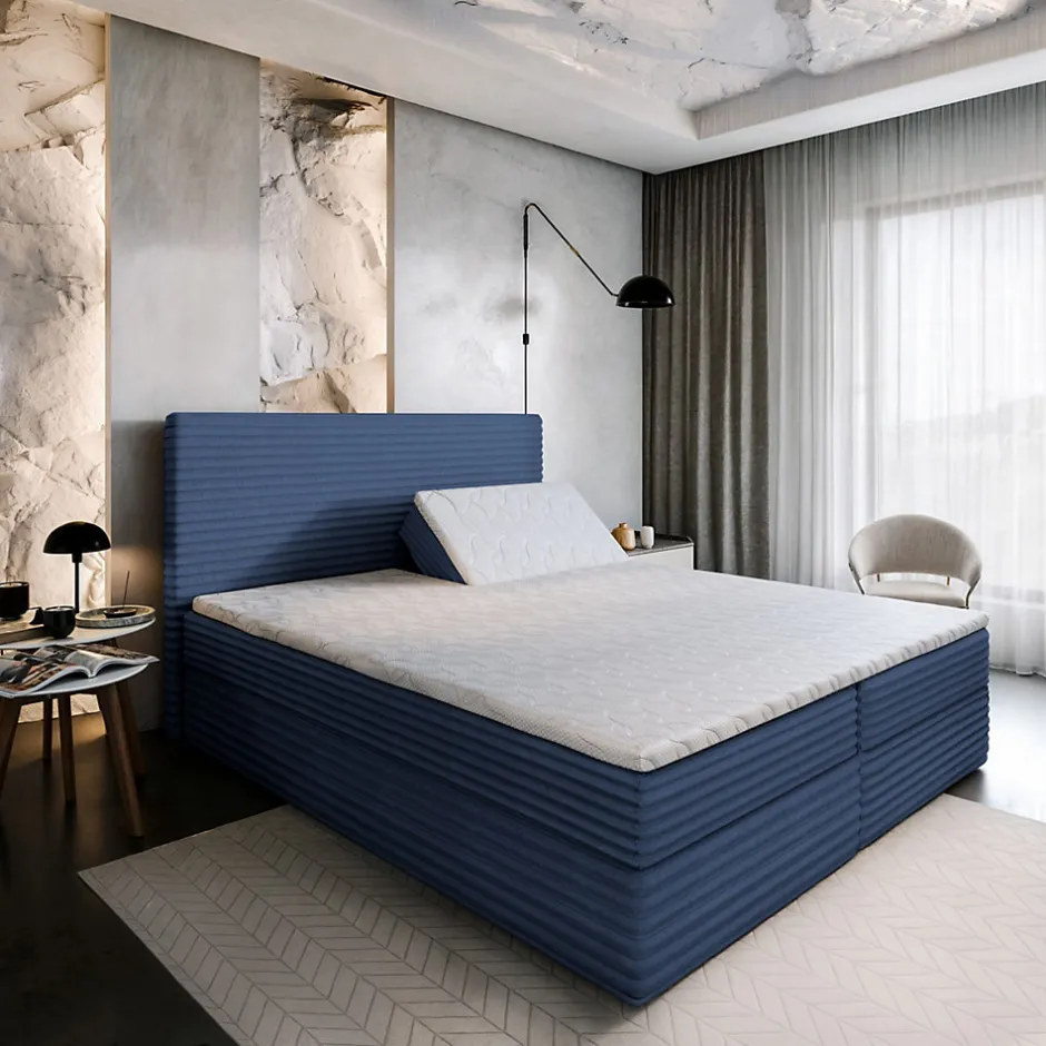 Masseno Lit Boxspring MILARA 160X200 CM TILIA 77, Bleu, Lit avec matelas et rangement