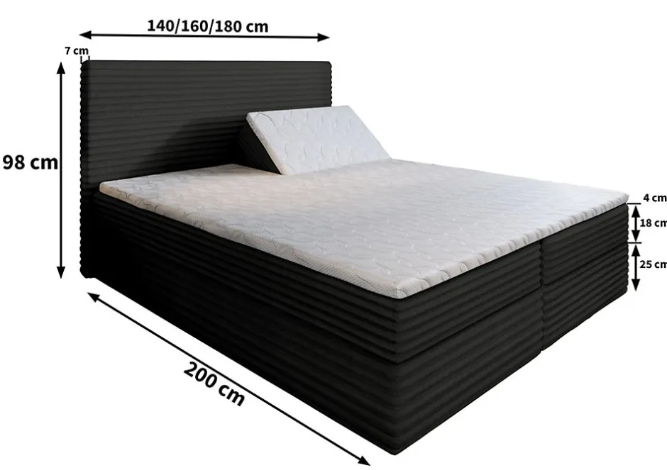 Masseno Lit Boxspring MILARA 160X200 CM TILIA 77, Bleu, Lit avec matelas et rangement