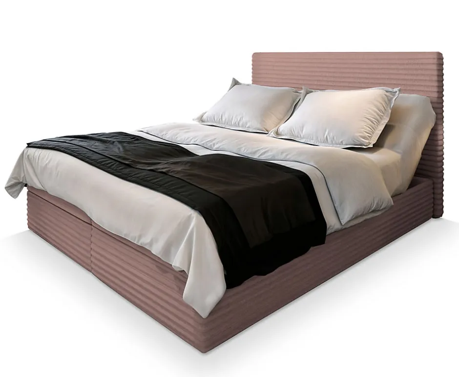 Masseno Lit Boxspring MILARA 160X200 CM TILIA 62, Rose, Lit avec matelas et rangement