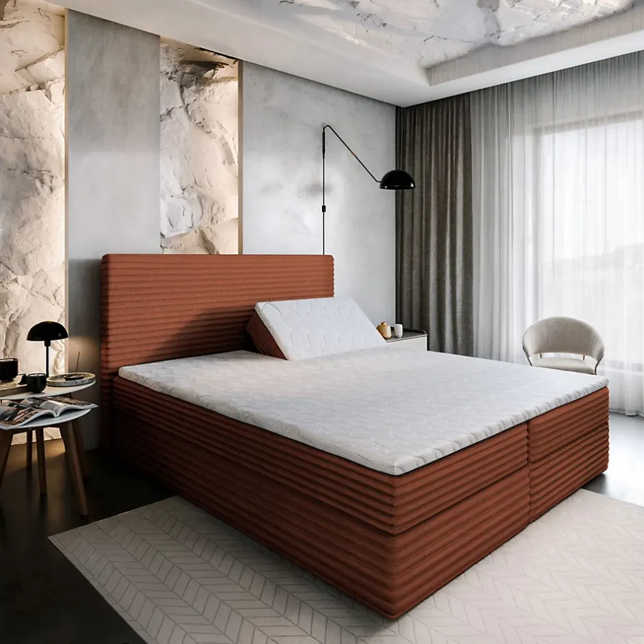 Masseno Lit Boxspring MILARA 160X200 CM TILIA 52, Cuivre, Lit avec matelas et rangement Outlet