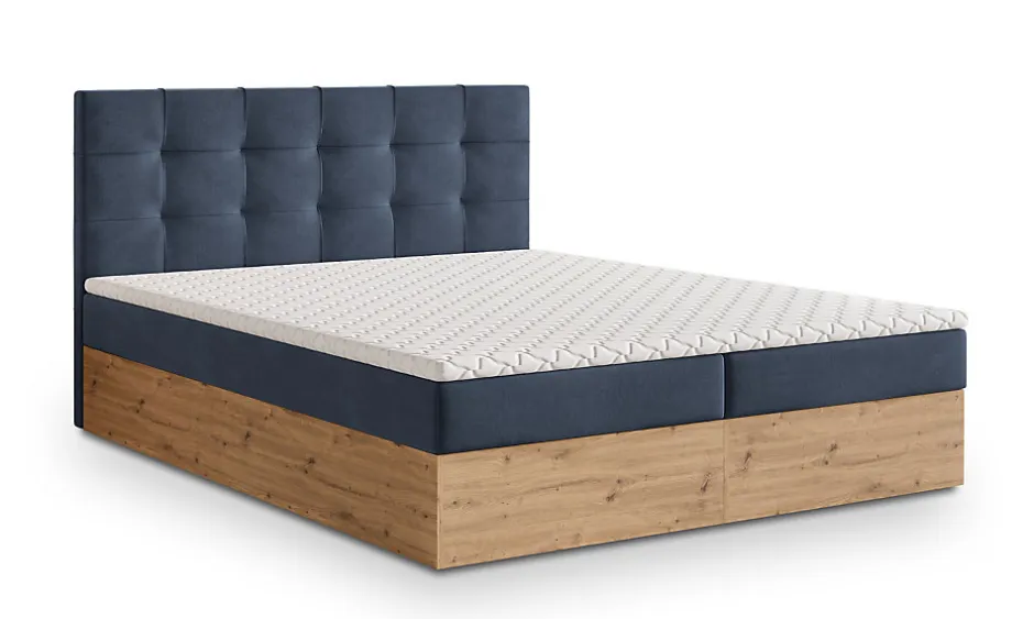 Masseno Lit Boxspring MOLVEN 180X200 CM SORO 76, Bleu, Lit avec matelas et rangement