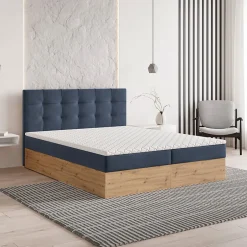 Masseno Lit Boxspring MOLVEN 180X200 CM SORO 76, Bleu, Lit avec matelas et rangement
