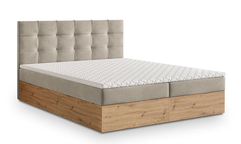 Masseno Lit Boxspring MOLVEN 180X200 CM SORO 21, Beige, Lit avec matelas et rangement