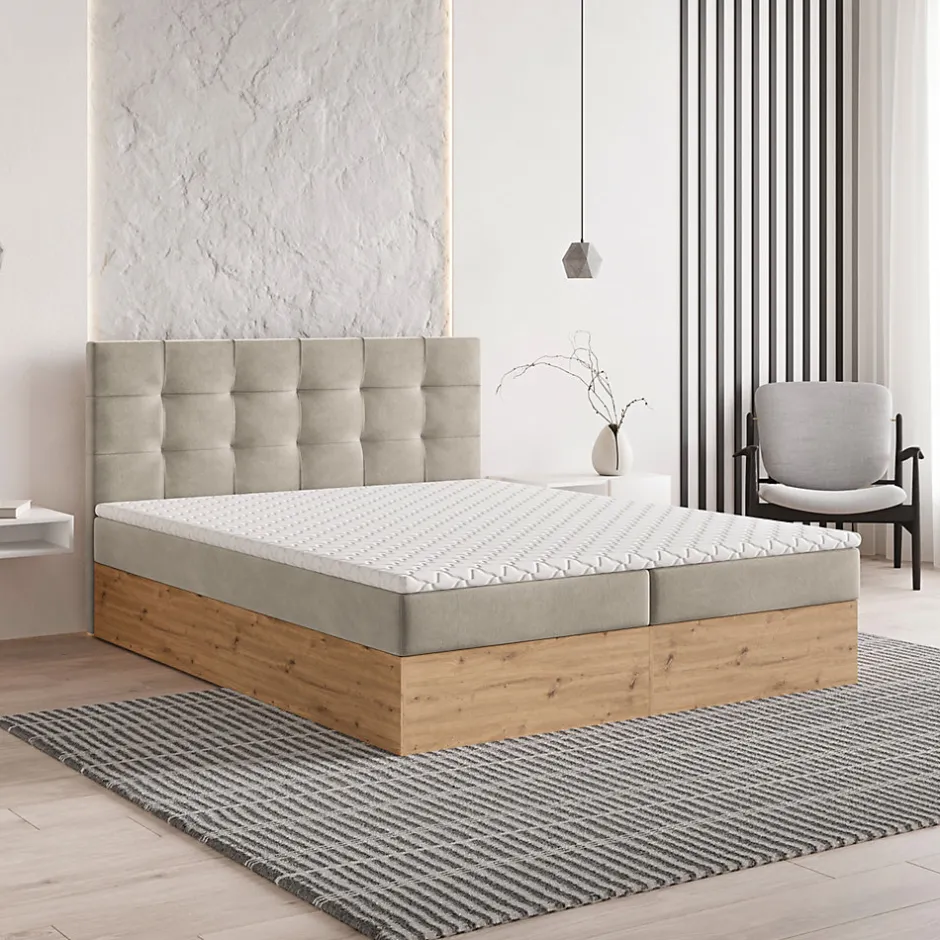 Masseno Lit Boxspring MOLVEN 180X200 CM SORO 21, Beige, Lit avec matelas et rangement