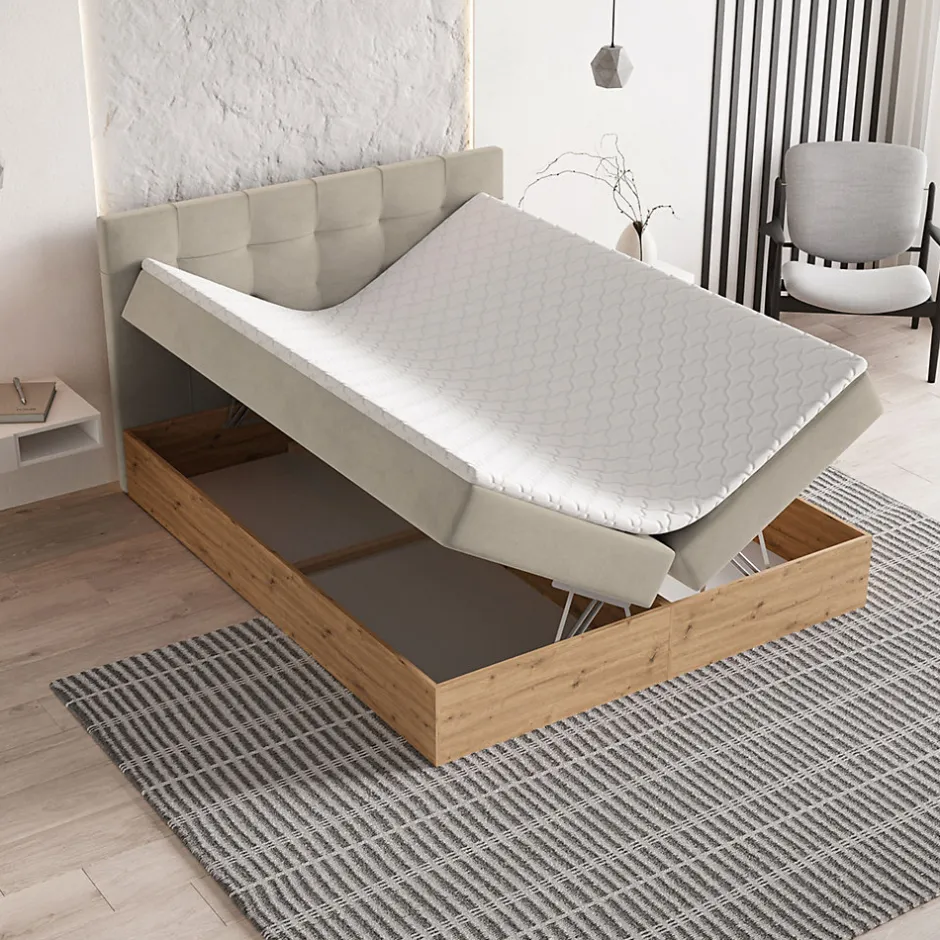 Masseno Lit Boxspring MOLVEN 180X200 CM SORO 21, Beige, Lit avec matelas et rangement